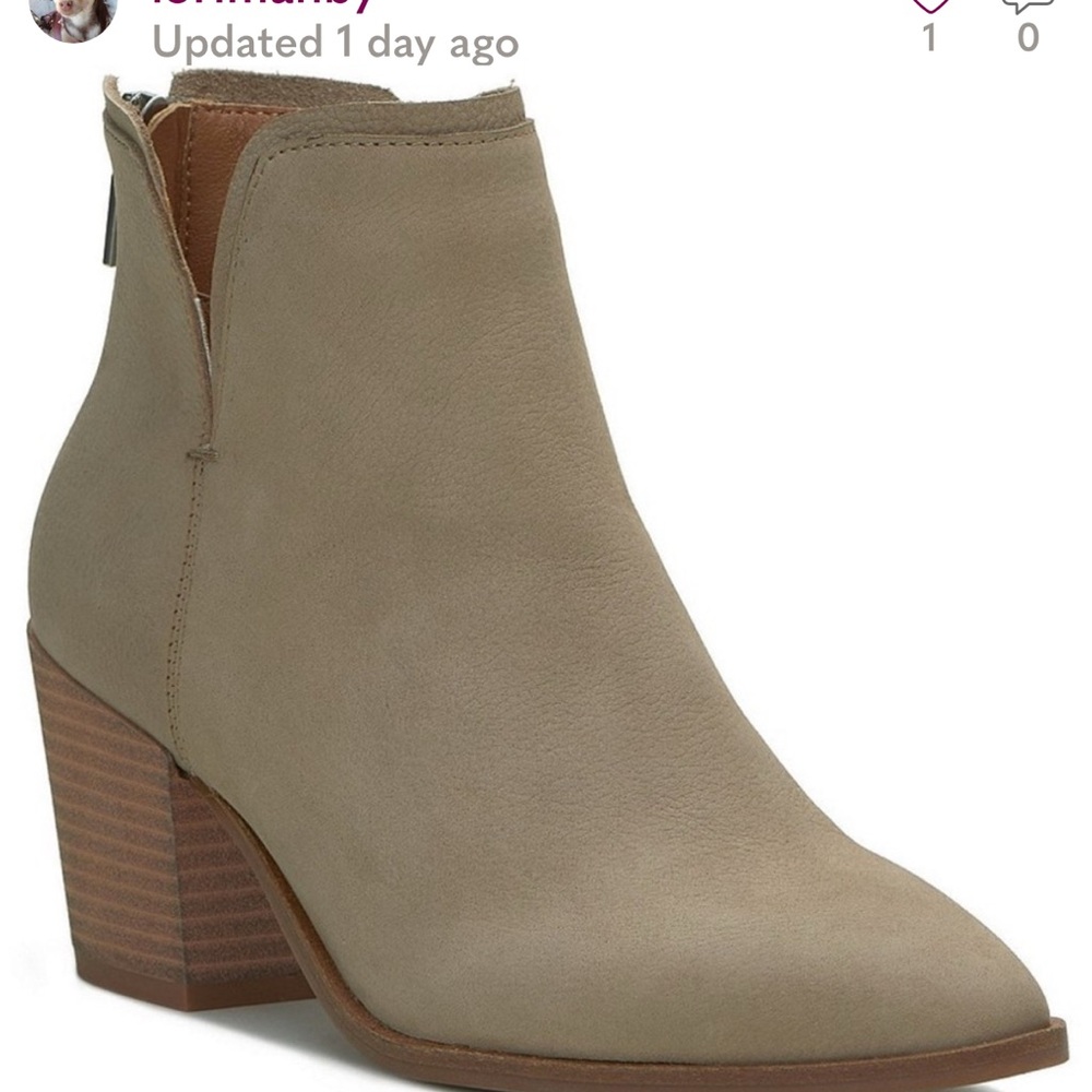 Lucky Brand Basel Ankle Boots Taupe Suede Leather Block Heel Booties size 9
